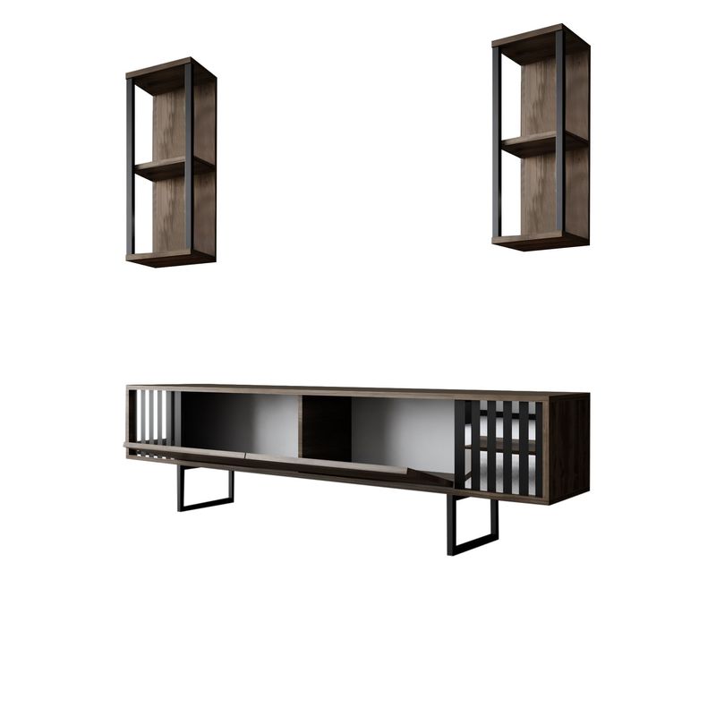 Casa si Gradina - Mobilier - Comode si corpuri - Comode - Comoda tv, Hanah Home, pal melaminat, nuc si negru, 180x30x48 cm, 618BLY1144 - Infinity.ro