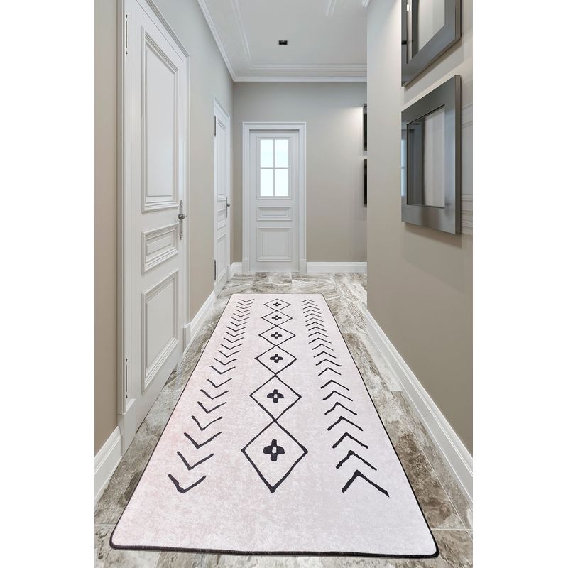 Casa si Gradina - Textile si covoare - Covoare - Covorase intrare - Covoras de intrare, Conceptum Hypnose, ecru si negru, 80x300 cm, 100% poliester, antiderapant, lavabil la masina - Infinity.ro