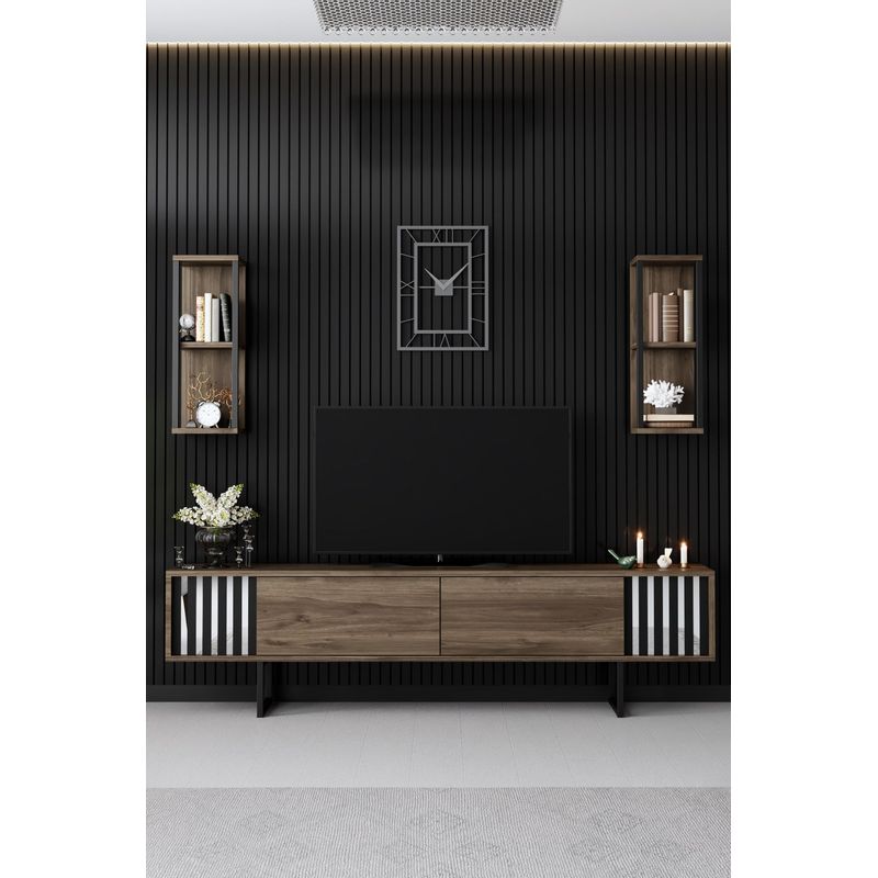 Casa si Gradina - Mobilier - Comode si corpuri - Comode - Comoda tv, Hanah Home, pal melaminat, nuc si negru, 180x30x48 cm, 618BLY1144 - Infinity.ro