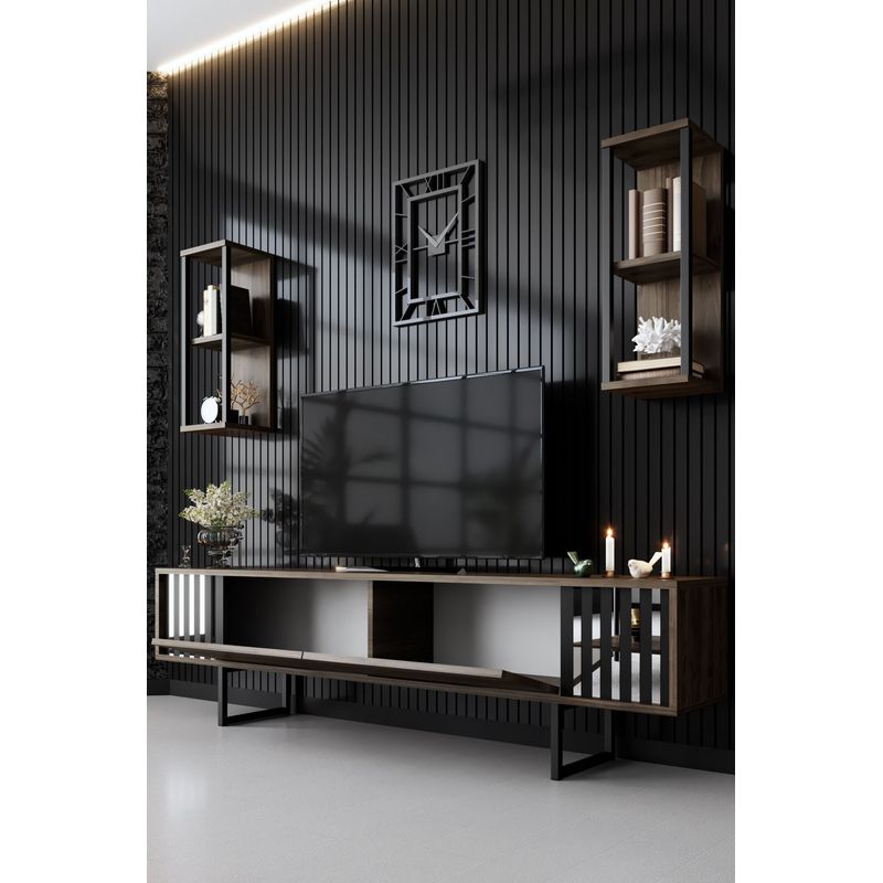 Casa si Gradina - Mobilier - Comode si corpuri - Comode - Comoda tv, Hanah Home, pal melaminat, nuc si negru, 180x30x48 cm, 618BLY1144 - Infinity.ro