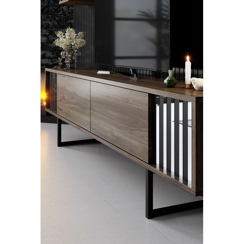 Casa si Gradina - Mobilier - Comode si corpuri - Comode - Comoda tv, Hanah Home, pal melaminat, nuc si negru, 180x30x48 cm, 618BLY1144 - Infinity.ro