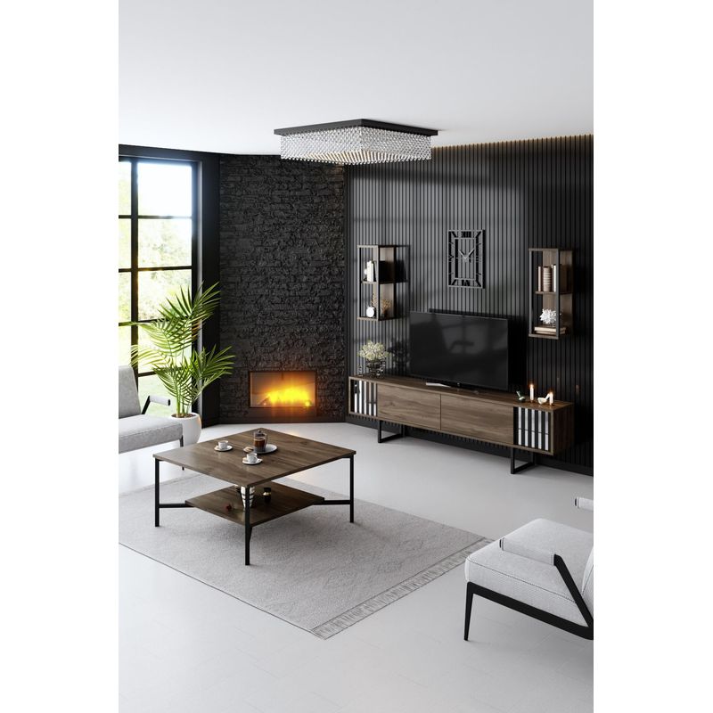 Casa si Gradina - Mobilier - Comode si corpuri - Comode - Comoda tv, Hanah Home, pal melaminat, nuc si negru, 180x30x48 cm, 618BLY1144 - Infinity.ro