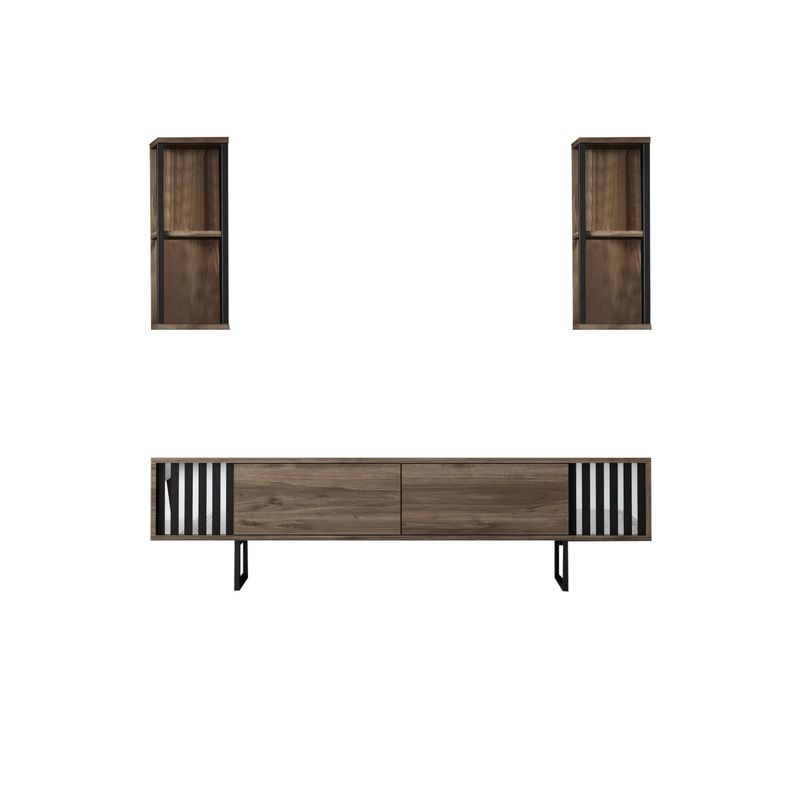Casa si Gradina - Mobilier - Comode si corpuri - Comode - Comoda tv, Hanah Home, pal melaminat, nuc si negru, 180x30x48 cm, 618BLY1144 - Infinity.ro