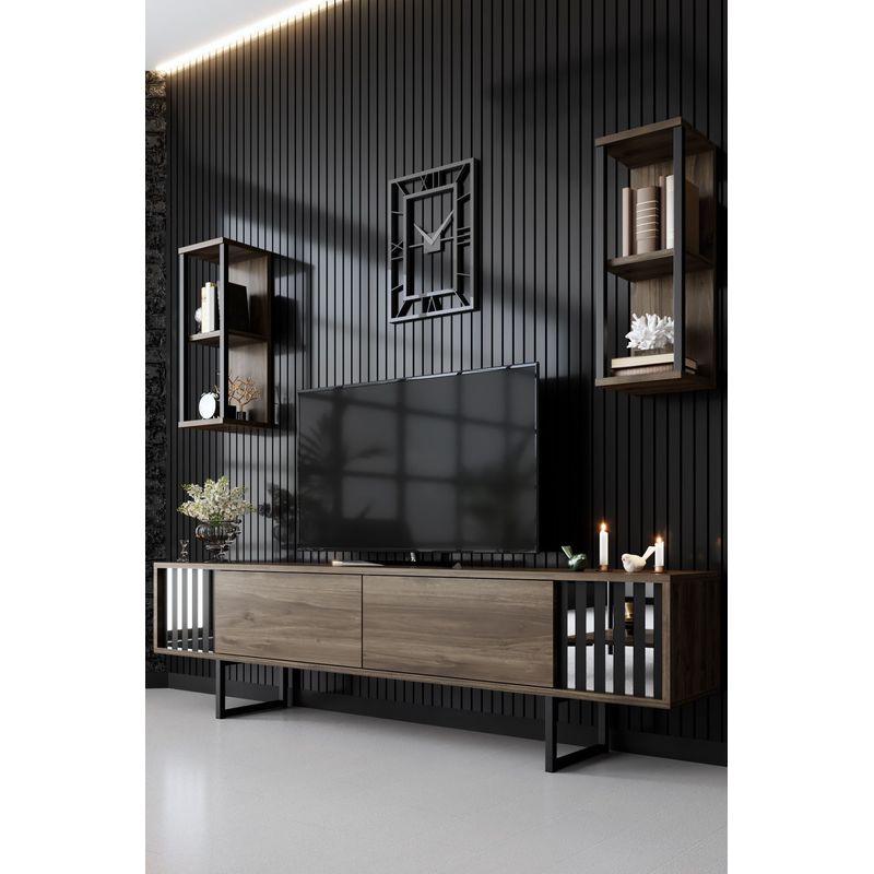 Casa si Gradina - Mobilier - Comode si corpuri - Comode - Comoda tv, Hanah Home, pal melaminat, nuc si negru, 180x30x48 cm, 618BLY1144 - Infinity.ro
