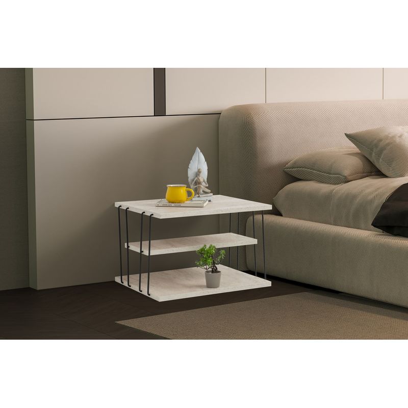 Casa si Gradina - Mobilier - Mese si birouri - Mese living - Masa laterala, Hanah Home, panou din particule melaminat, travertin negru, 50x40x33 cm - Infinity.ro