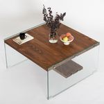 Casa si Gradina - Mobilier - Mese si birouri - Masute de cafea - Masuta de cafea, Hanah Home, sticla securizata si lemn masiv, natur, 75x75x40 cm - Infinity.ro