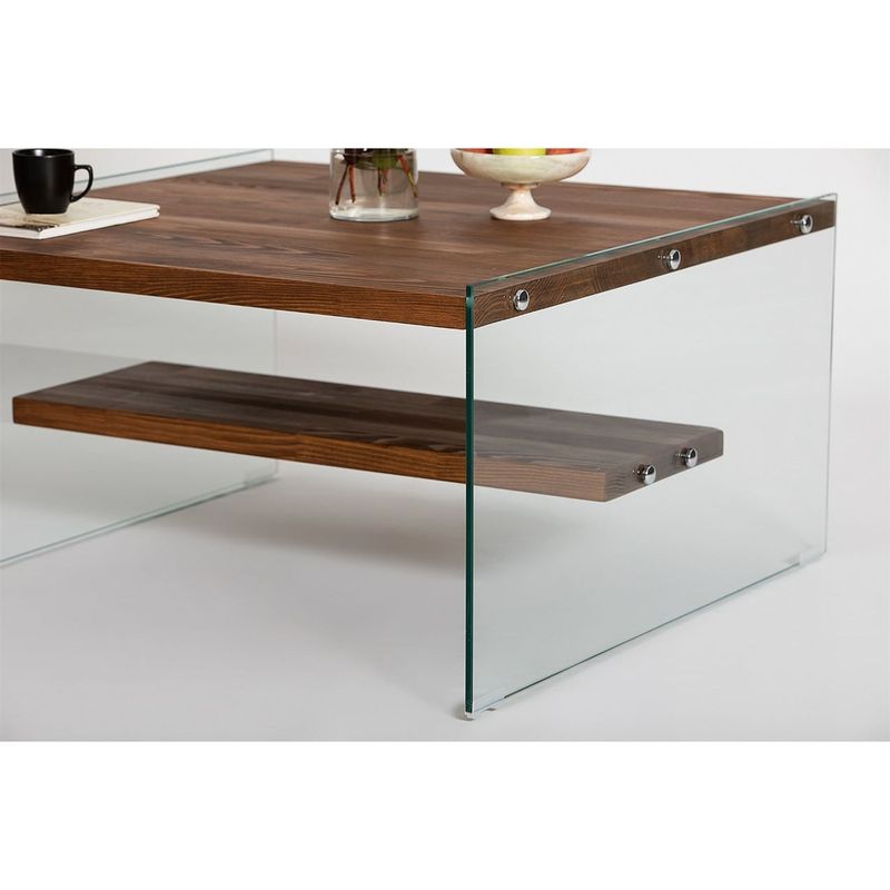 Casa si Gradina - Mobilier - Mese si birouri - Masute de cafea - Masuta de cafea, Hanah Home, sticla securizata si lemn masiv, natur, 75x75x40 cm - Infinity.ro
