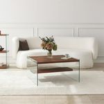 Casa si Gradina - Mobilier - Mese si birouri - Masute de cafea - Masuta de cafea, Hanah Home, sticla securizata si lemn masiv, natur, 75x75x40 cm - Infinity.ro