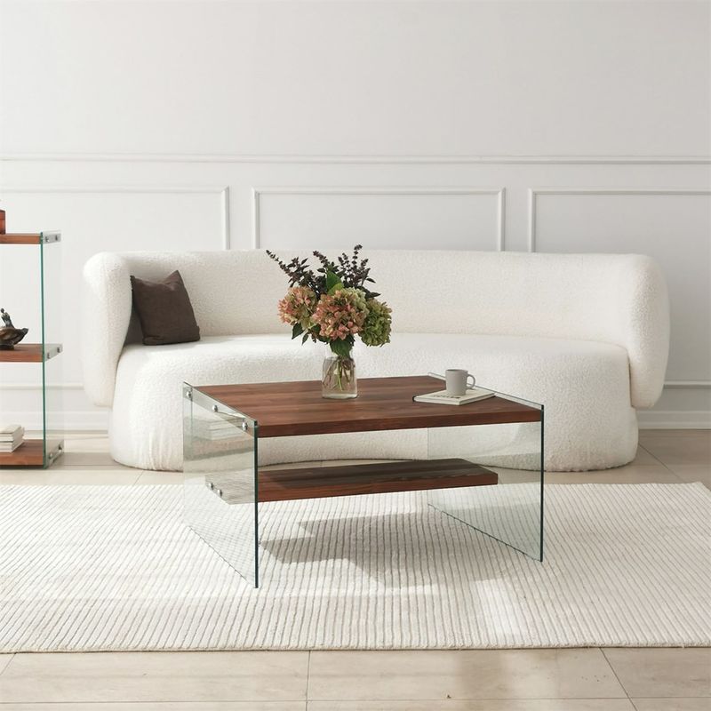 Casa si Gradina - Mobilier - Mese si birouri - Masute de cafea - Masuta de cafea, Hanah Home, sticla securizata si lemn masiv, natur, 75x75x40 cm - Infinity.ro