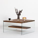 Casa si Gradina - Mobilier - Mese si birouri - Masute de cafea - Masuta de cafea, Hanah Home, sticla securizata si lemn masiv, natur, 75x75x40 cm - Infinity.ro