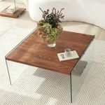 Casa si Gradina - Mobilier - Mese si birouri - Masute de cafea - Masuta de cafea, Hanah Home, sticla securizata si lemn masiv, natur, 75x75x40 cm - Infinity.ro