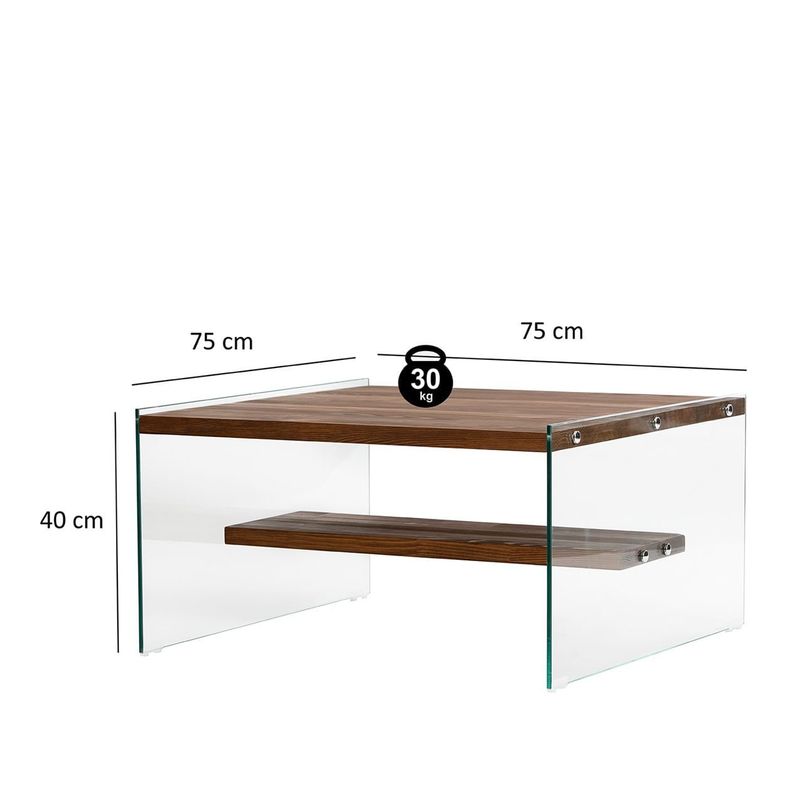 Casa si Gradina - Mobilier - Mese si birouri - Masute de cafea - Masuta de cafea, Hanah Home, sticla securizata si lemn masiv, natur, 75x75x40 cm - Infinity.ro