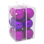 Casa si Gradina - Decoratiuni - Decoratiuni de sezon - Set globuri craciun, 12 bucati, glitter, culoare mov, material plastic - Infinity.ro