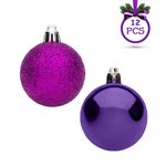 Casa si Gradina - Decoratiuni - Decoratiuni de sezon - Set globuri craciun, 12 bucati, glitter, culoare mov, material plastic - Infinity.ro