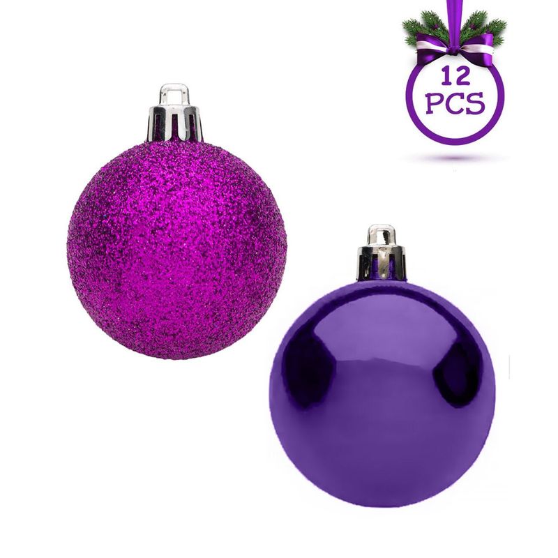 Casa si Gradina - Decoratiuni - Decoratiuni de sezon - Set globuri craciun, 12 bucati, glitter, culoare mov, material plastic - Infinity.ro