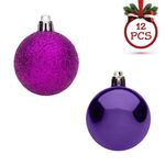 Casa si Gradina - Decoratiuni - Decoratiuni de sezon - Set globuri craciun, 12 bucati, glitter, culoare mov, material plastic - Infinity.ro