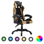 PC, gaming si accesorii - Gaming - Accesorii gaming - Scaune gaming - Scaun de jocuri cu LED RGB, auriu si negru, piele ecologica - Infinity.ro
