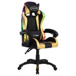 PC, gaming si accesorii - Gaming - Accesorii gaming - Scaune gaming - Scaun de jocuri cu LED RGB, auriu si negru, piele ecologica - Infinity.ro