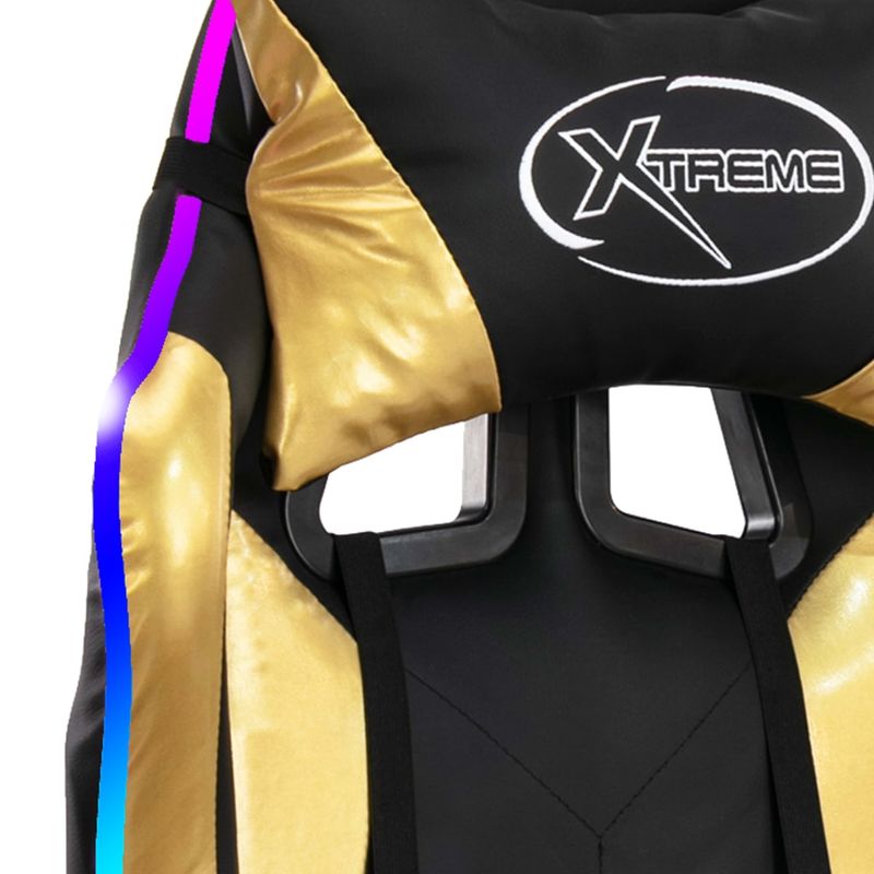 PC, gaming si accesorii - Gaming - Accesorii gaming - Scaune gaming - Scaun de jocuri cu LED RGB, auriu si negru, piele ecologica - Infinity.ro