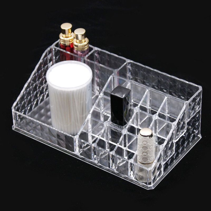 Ingrijire personala si Cosmetice - Machiaj - Portfarduri si genti cosmetice - Suport acrilic cosmetice, model diamant, 16 compartimente, transparent, 21.5 x 12 x 8 cm - Infinity.ro