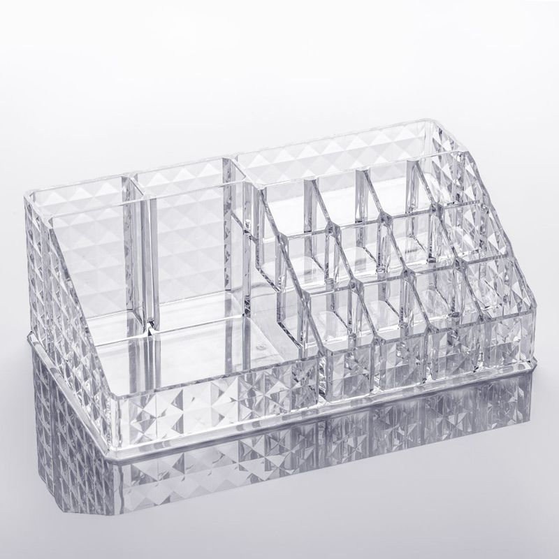 Ingrijire personala si Cosmetice - Machiaj - Portfarduri si genti cosmetice - Suport acrilic cosmetice, model diamant, 16 compartimente, transparent, 21.5 x 12 x 8 cm - Infinity.ro