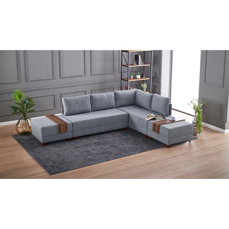 Casa si Gradina - Mobilier - Canapele si coltare - Coltare - Coltar extensibil, Hanah Home, lemn si panouri din fibre, gri, 210x280x70 cm - Infinity.ro