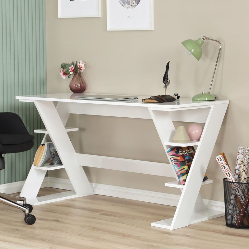 Casa si Gradina - Mobilier - Mese si birouri - Birouri - Birou de studiu, Hanah Home, pal, alb, 140x60x73 cm - Infinity.ro