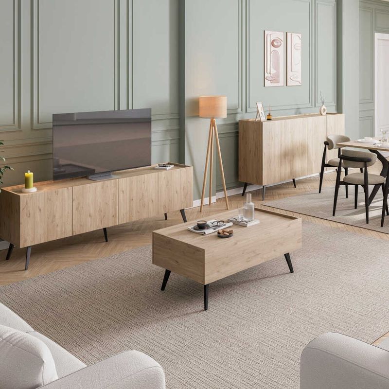 Casa si Gradina - Mobilier - Comode si corpuri - Console - Consola, Hanah Home, panou de particule melaminat, stejar, 180x43x100 cm - Infinity.ro