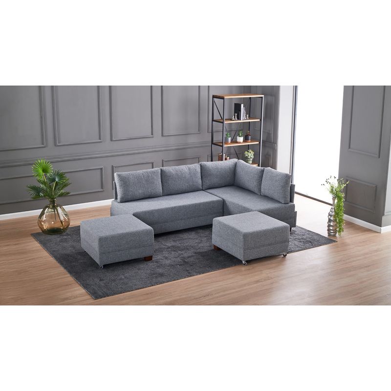 Casa si Gradina - Mobilier - Canapele si coltare - Coltare - Coltar extensibil, Hanah Home, lemn si panouri din fibre, gri, 210x280x70 cm - Infinity.ro