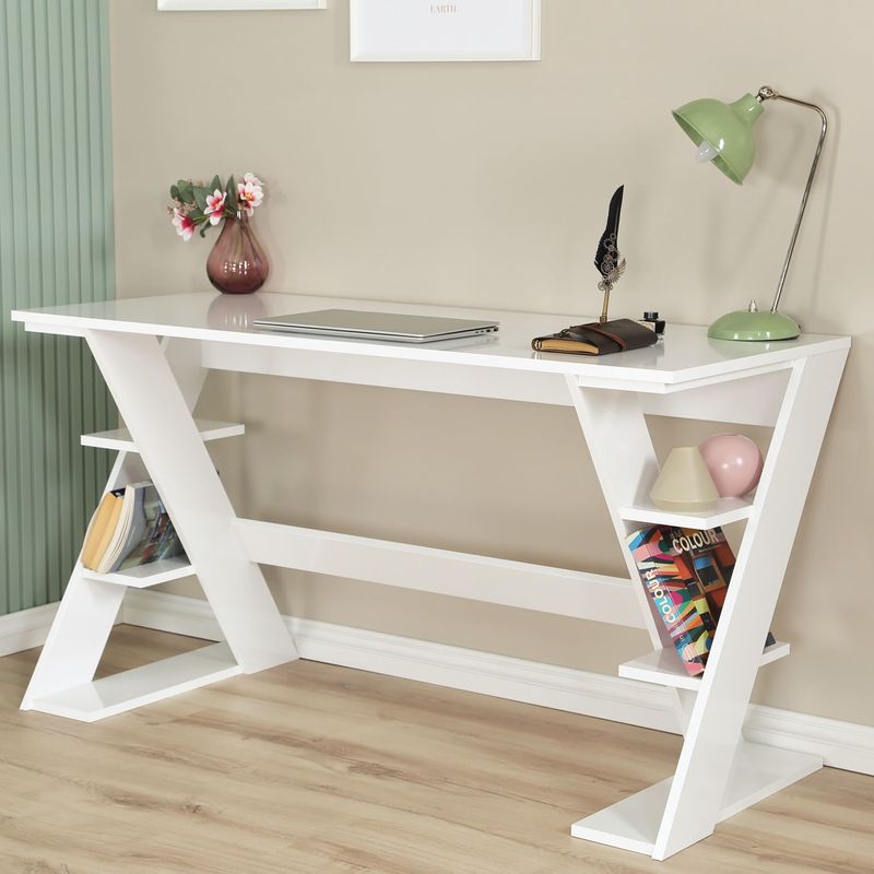 Casa si Gradina - Mobilier - Mese si birouri - Birouri - Birou de studiu, Hanah Home, pal, alb, 140x60x73 cm - Infinity.ro