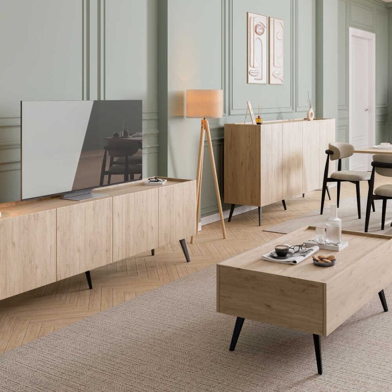 Casa si Gradina - Mobilier - Comode si corpuri - Console - Consola, Hanah Home, panou de particule melaminat, stejar, 180x43x100 cm - Infinity.ro