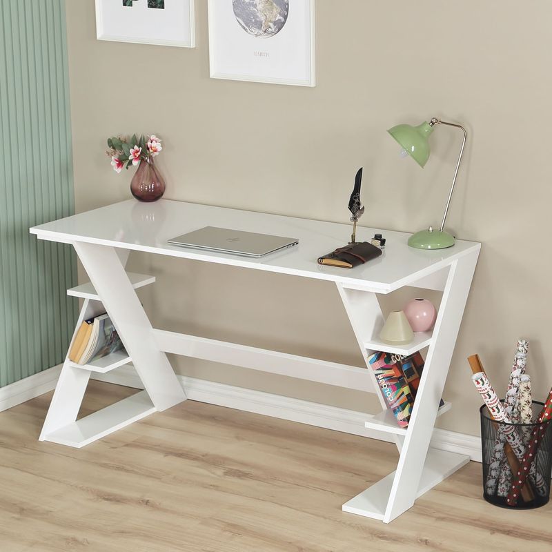 Casa si Gradina - Mobilier - Mese si birouri - Birouri - Birou de studiu, Hanah Home, pal, alb, 140x60x73 cm - Infinity.ro