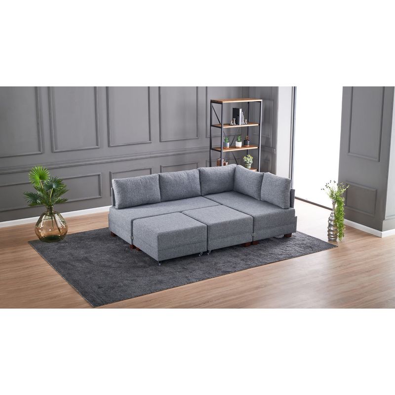 Casa si Gradina - Mobilier - Canapele si coltare - Coltare - Coltar extensibil, Hanah Home, lemn si panouri din fibre, gri, 210x280x70 cm - Infinity.ro