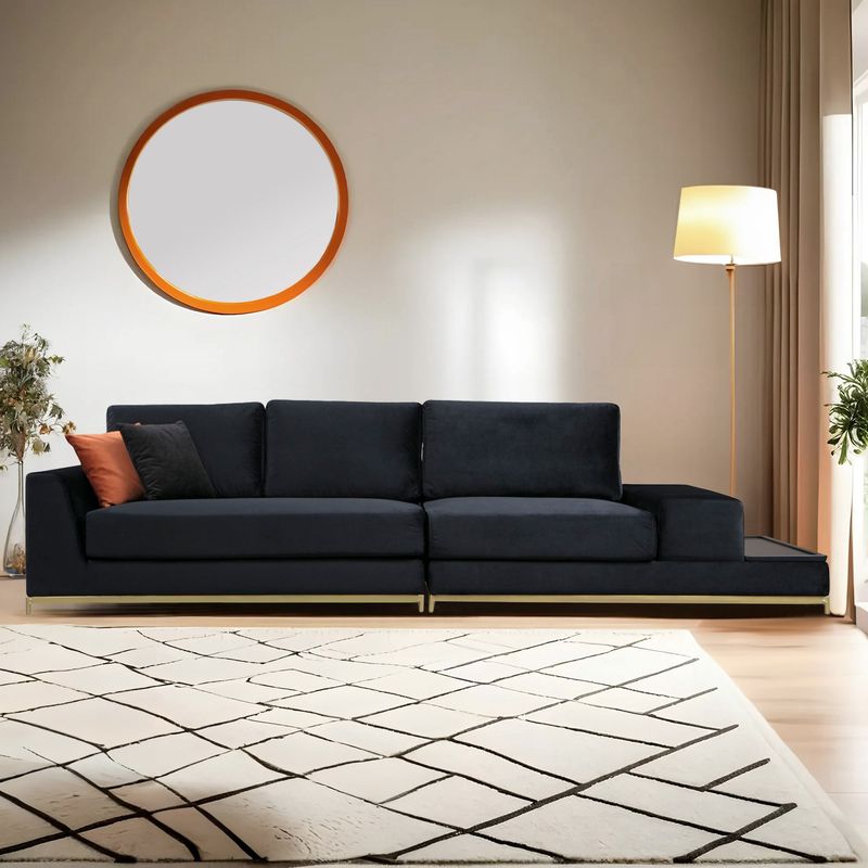 Casa si Gradina - Mobilier - Canapele si coltare - Canapele - Canapea 4 locuri, Hanah Home, lemn fag si pal, negru auriu, 320x102x84 cm - Infinity.ro