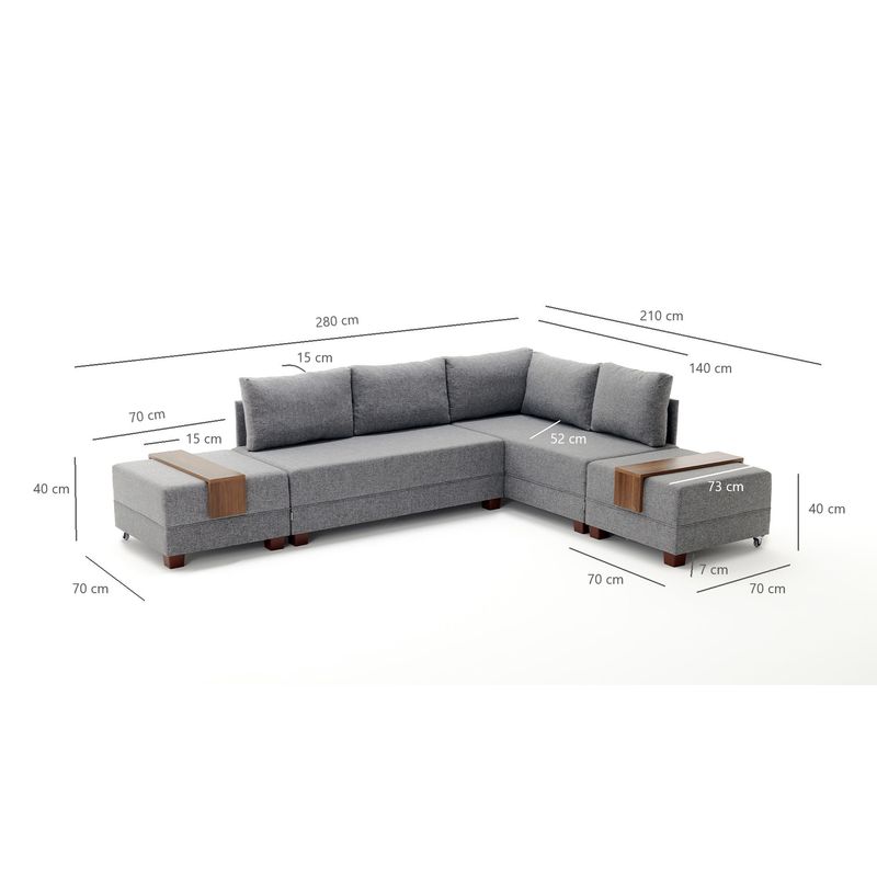 Casa si Gradina - Mobilier - Canapele si coltare - Coltare - Coltar extensibil, Hanah Home, lemn si panouri din fibre, gri, 210x280x70 cm - Infinity.ro