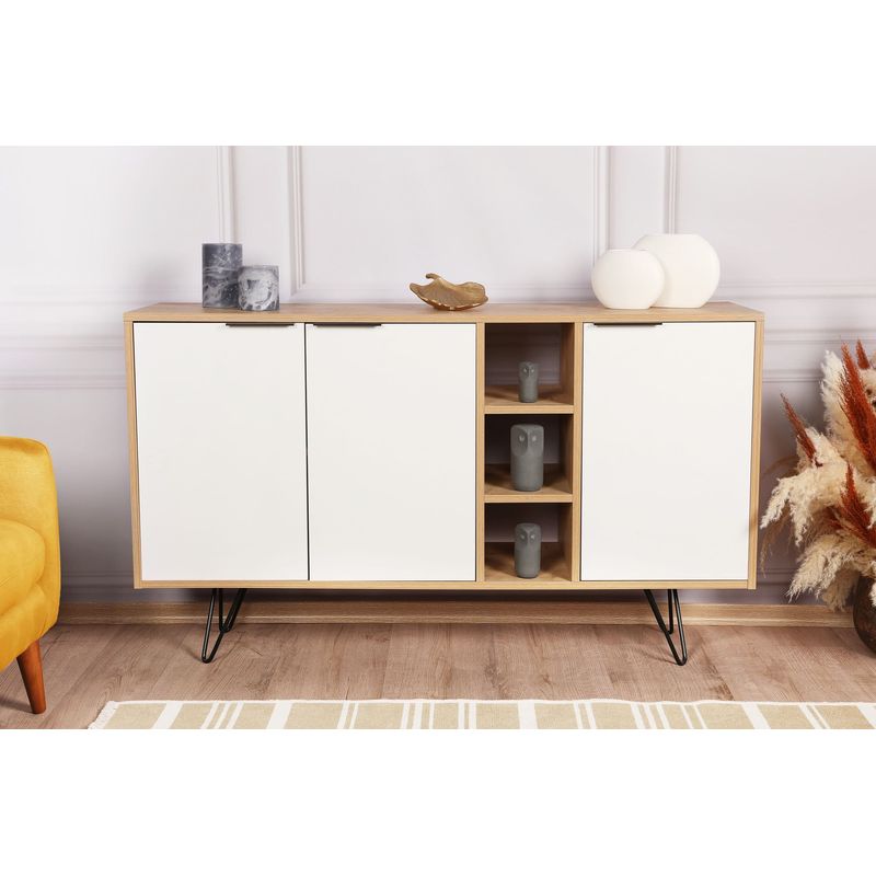 Casa si Gradina - Mobilier - Comode si corpuri - Console - Consola, Hanah Home, pal melaminat, stejar si alb, 142x35,6x83 cm - Infinity.ro
