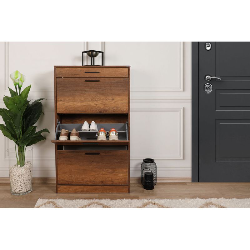 Casa si Gradina - Mobilier - Dulapuri si sifoniere - Dulapuri pantofi - Dulap pantofi, Hanah Home, pal melaminat, nuc oslo, 75x29x128 cm - Infinity.ro