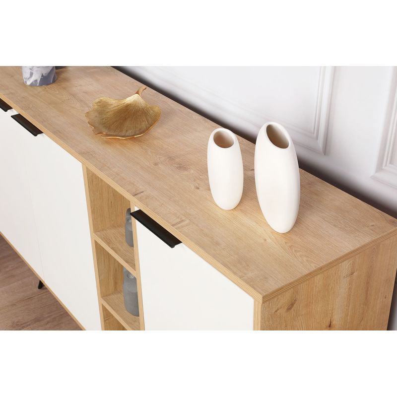 Casa si Gradina - Mobilier - Comode si corpuri - Console - Consola, Hanah Home, pal melaminat, stejar si alb, 142x35,6x83 cm - Infinity.ro