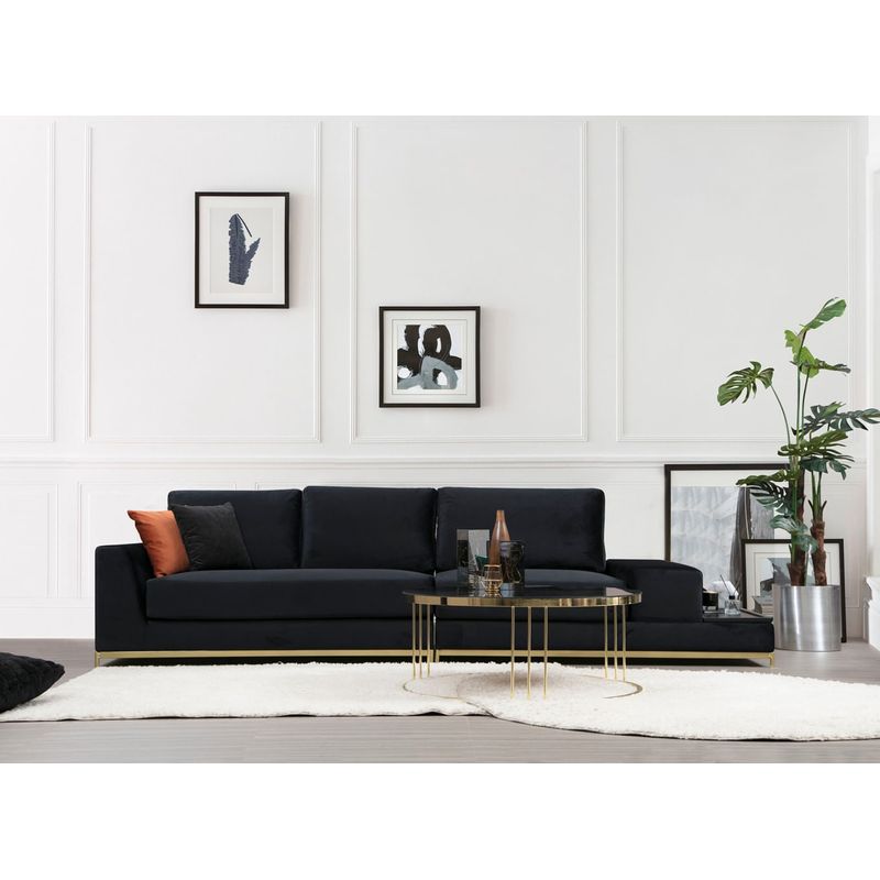 Casa si Gradina - Mobilier - Canapele si coltare - Canapele - Canapea 4 locuri, Hanah Home, lemn fag si pal, negru auriu, 320x102x84 cm - Infinity.ro