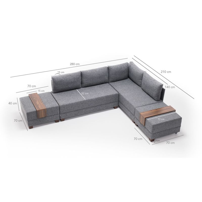 Casa si Gradina - Mobilier - Canapele si coltare - Coltare - Coltar extensibil, Hanah Home, lemn si panouri din fibre, gri, 210x280x70 cm - Infinity.ro