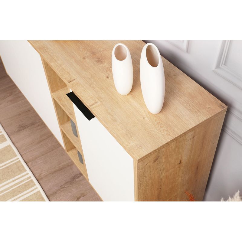 Casa si Gradina - Mobilier - Comode si corpuri - Console - Consola, Hanah Home, pal melaminat, stejar si alb, 142x35,6x83 cm - Infinity.ro