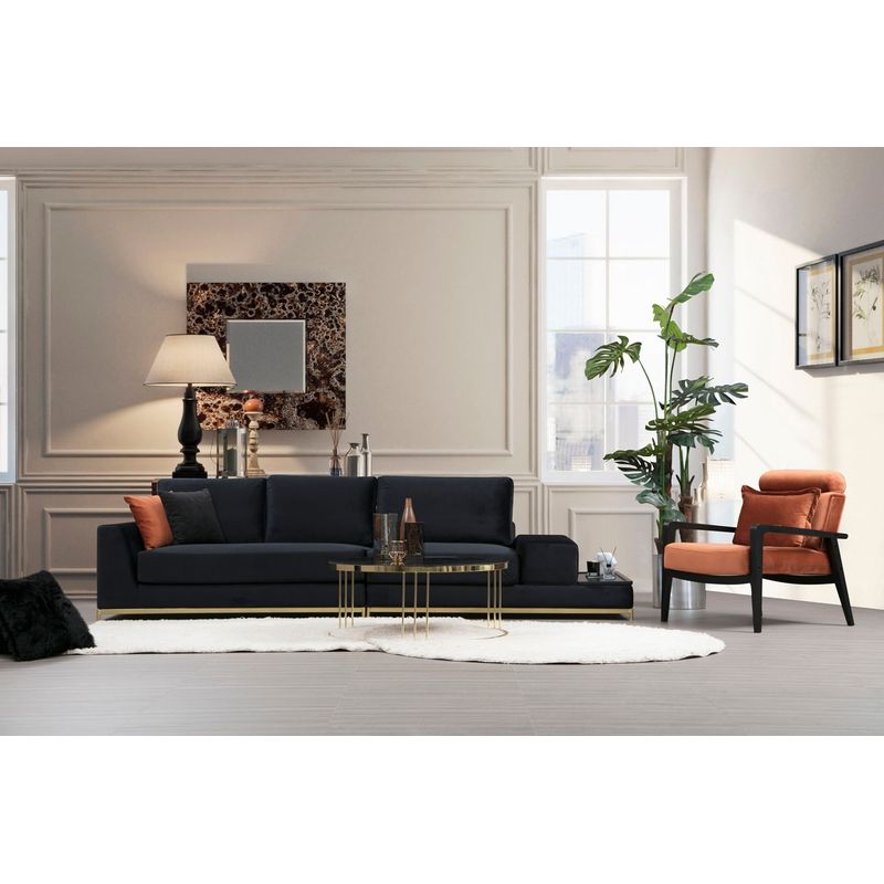 Casa si Gradina - Mobilier - Canapele si coltare - Canapele - Canapea 4 locuri, Hanah Home, lemn fag si pal, negru auriu, 320x102x84 cm - Infinity.ro