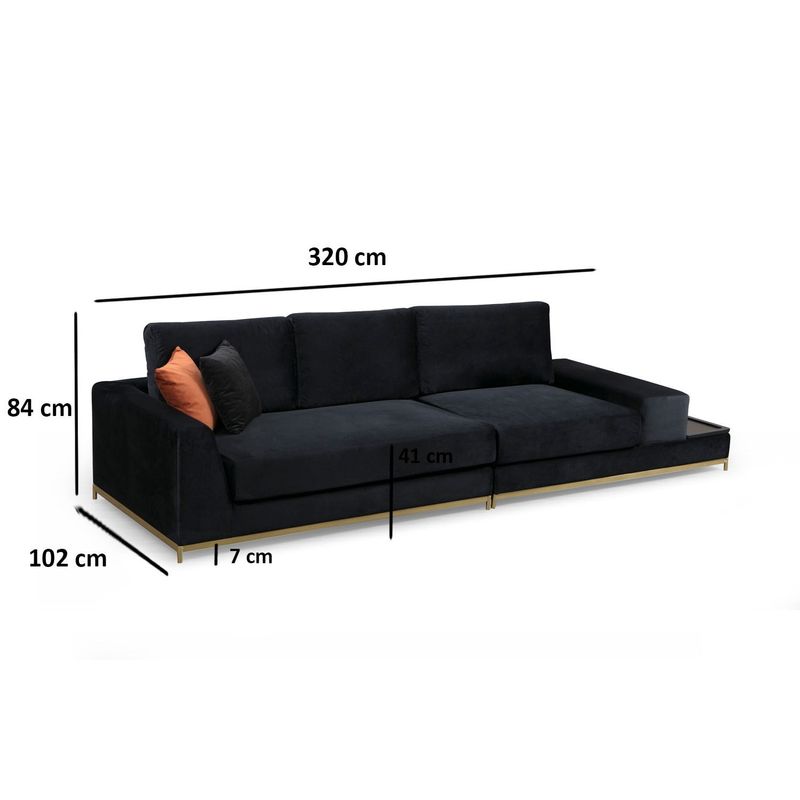 Casa si Gradina - Mobilier - Canapele si coltare - Canapele - Canapea 4 locuri, Hanah Home, lemn fag si pal, negru auriu, 320x102x84 cm - Infinity.ro