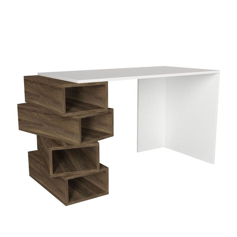 Casa si Gradina - Mobilier - Mese si birouri - Birouri - Birou de studiu, Hanah Home, pal melaminat, alb si nuc, 130x60x75 cm - Infinity.ro