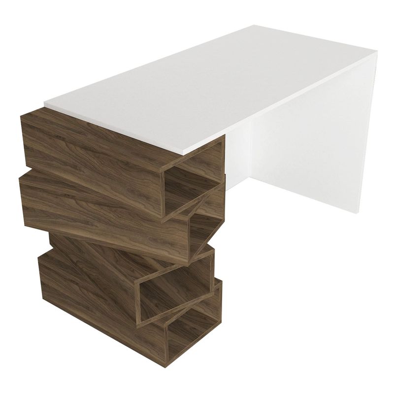 Casa si Gradina - Mobilier - Mese si birouri - Birouri - Birou de studiu, Hanah Home, pal melaminat, alb si nuc, 130x60x75 cm - Infinity.ro
