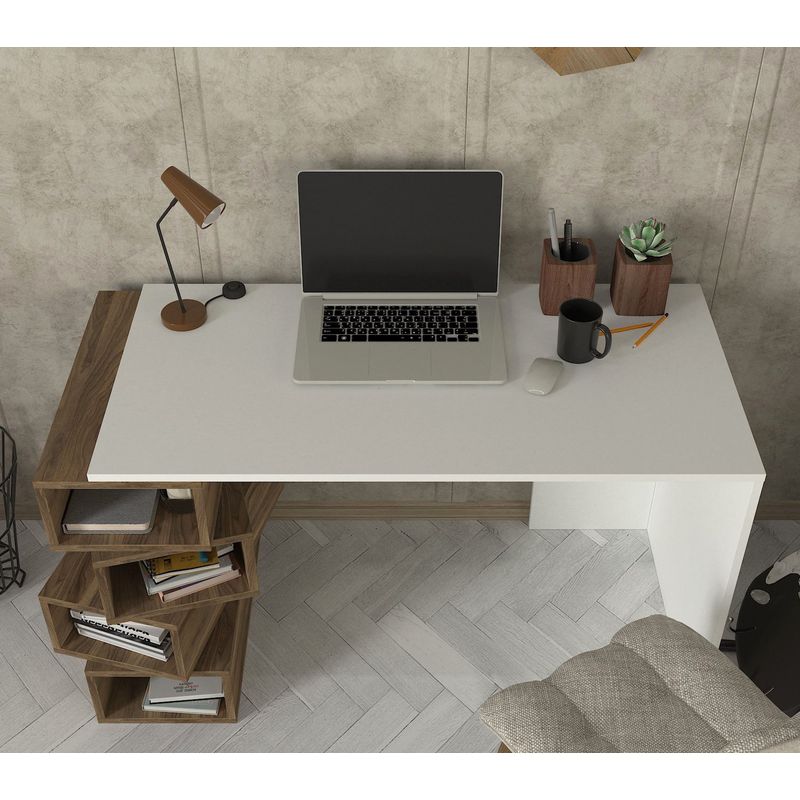 Casa si Gradina - Mobilier - Mese si birouri - Birouri - Birou de studiu, Hanah Home, pal melaminat, alb si nuc, 130x60x75 cm - Infinity.ro