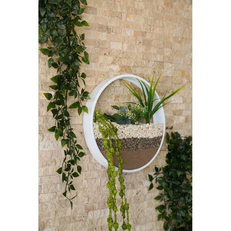 Casa si Gradina - Decoratiuni - Obiecte decorative - Plante artificiale - Plante artificiale de perete, Wallxpert, metal, verde alb, 30x30x5 cm - Infinity.ro