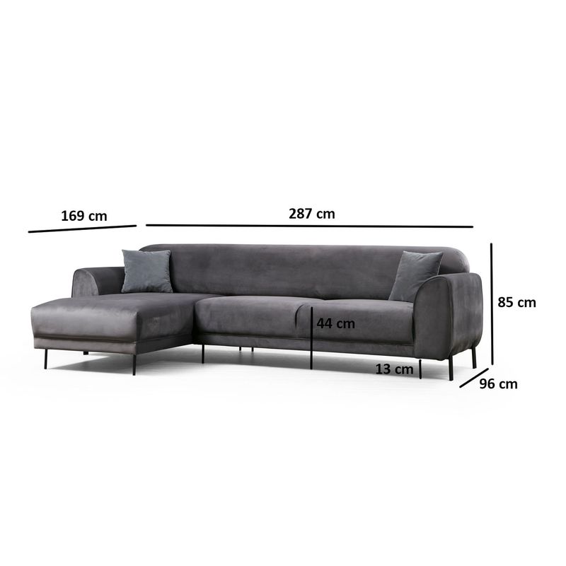 Casa si Gradina - Mobilier - Canapele si coltare - Coltare - Coltar extensibil, Hanah Home, lemn fag si pal, antracit, 287x169x96 cm, 560ARE1144 - Infinity.ro