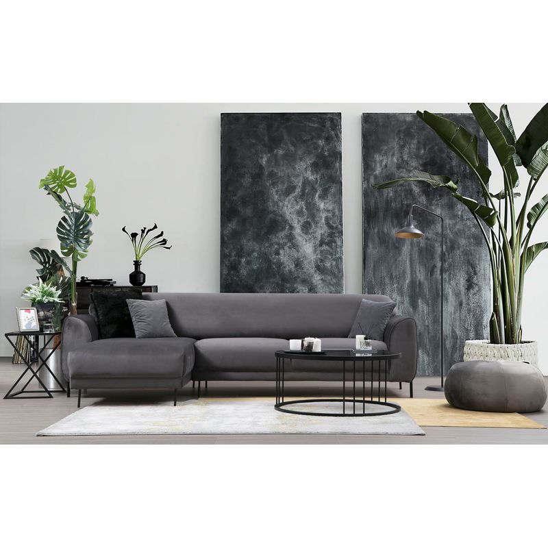 Casa si Gradina - Mobilier - Canapele si coltare - Coltare - Coltar extensibil, Hanah Home, lemn fag si pal, antracit, 287x169x96 cm, 560ARE1144 - Infinity.ro