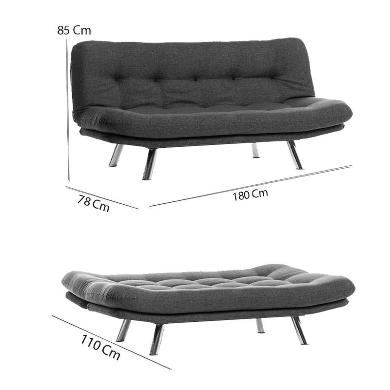Casa si Gradina - Mobilier - Canapele si coltare - Canapele - Canapea extensibila 3 locuri, Atelier Del Sofa, metal, in, gri inchis, 175x100 cm - Infinity.ro